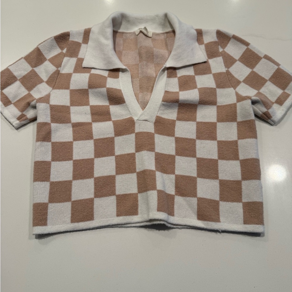 Checkered Knit Polo Shirt